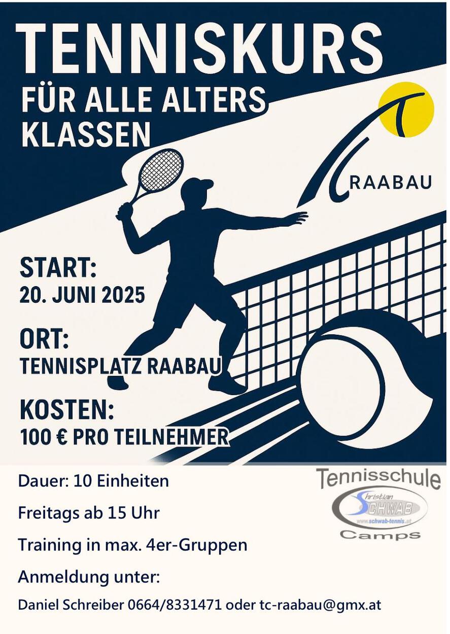 Tenniskurs für alle Altersklassen – Start am 20. Juni in Raabau